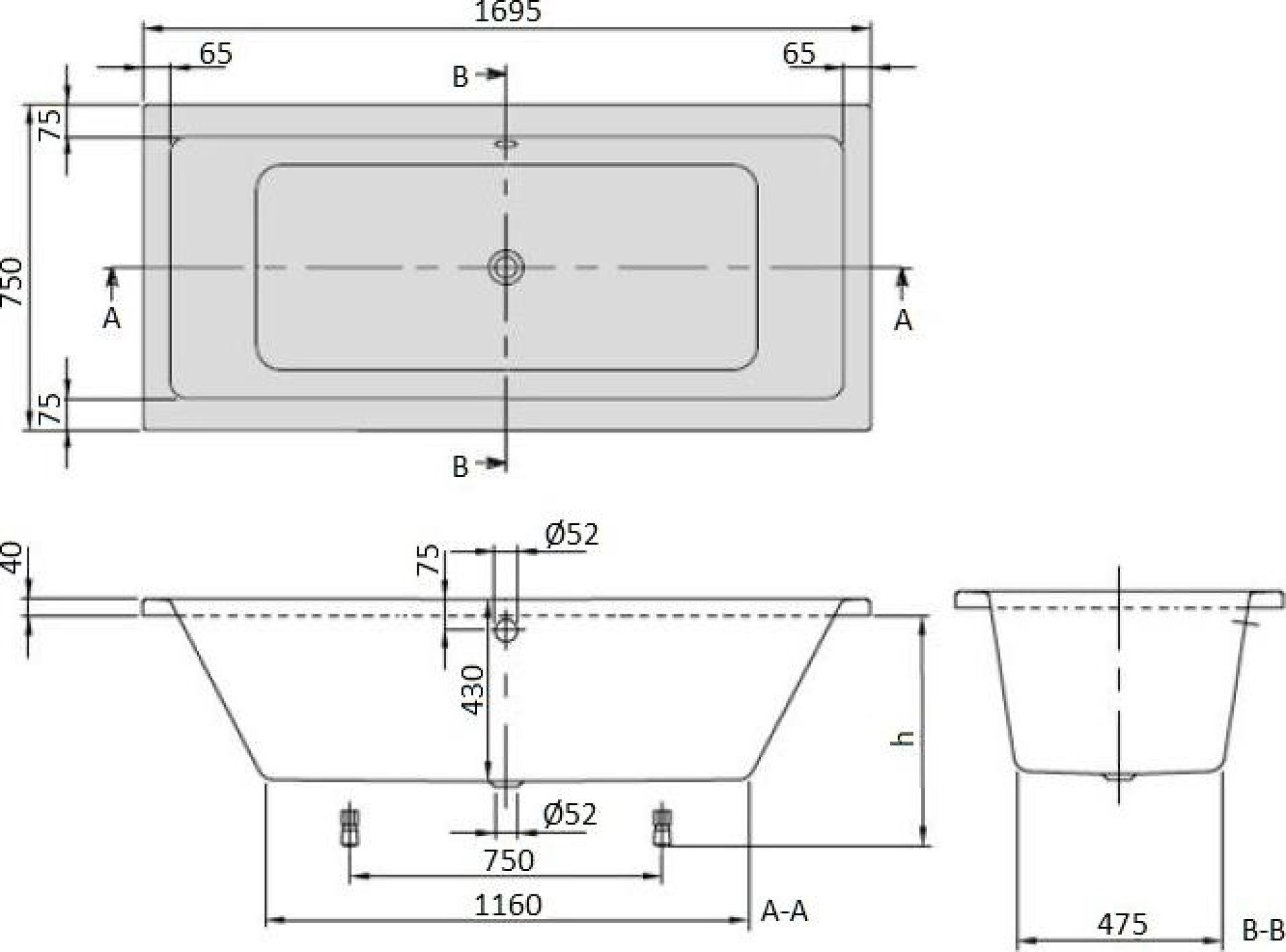 Акриловая ванна Villeroy & Boch Targa Plus 170х75 см UBA170NES2V01+U99740000, белый Alpin