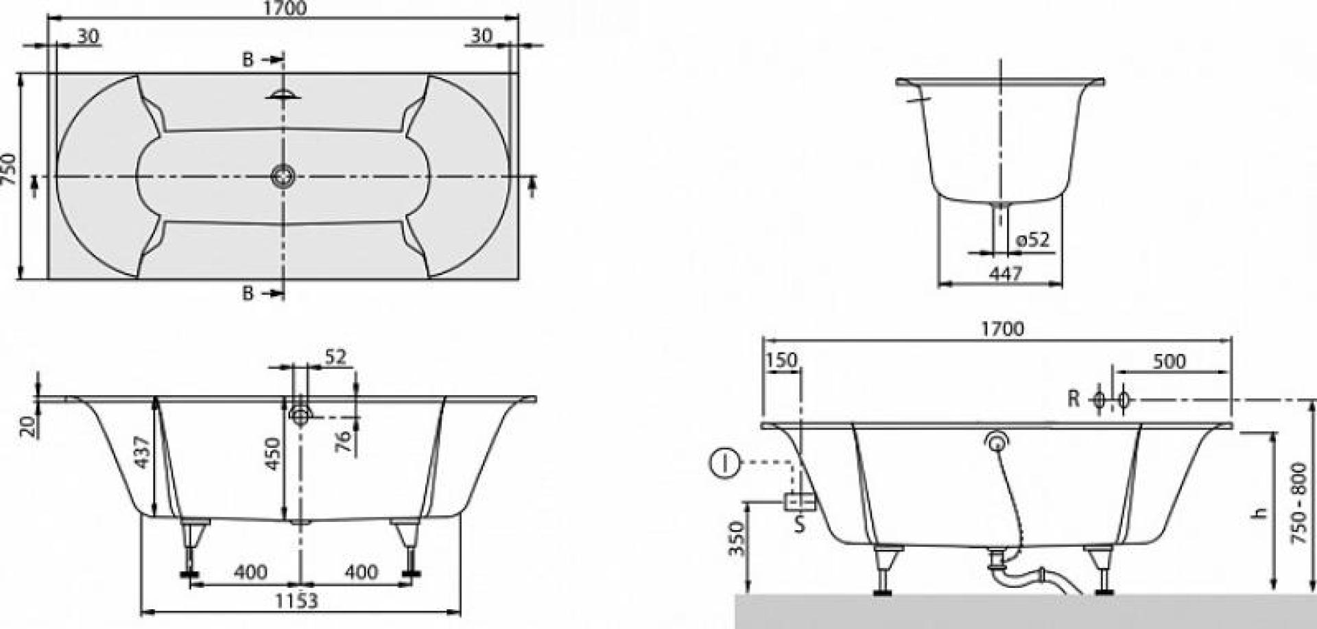 Квариловая ванна 170х75 Villeroy & Boch Pavia UBQ170PAV2V-01