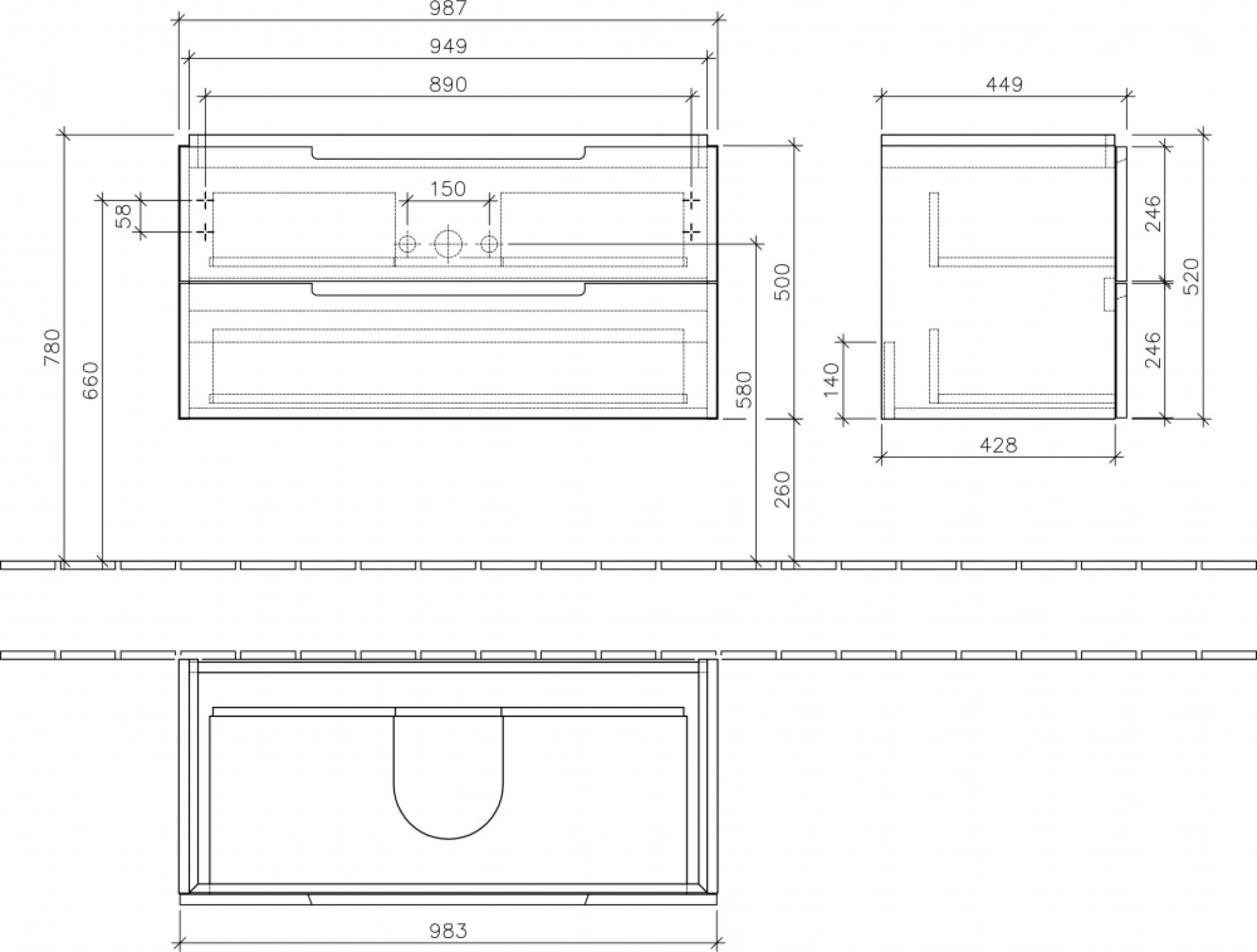 Тумба для комплекта Villeroy & Boch Subway 2.0 100 eiche graphit