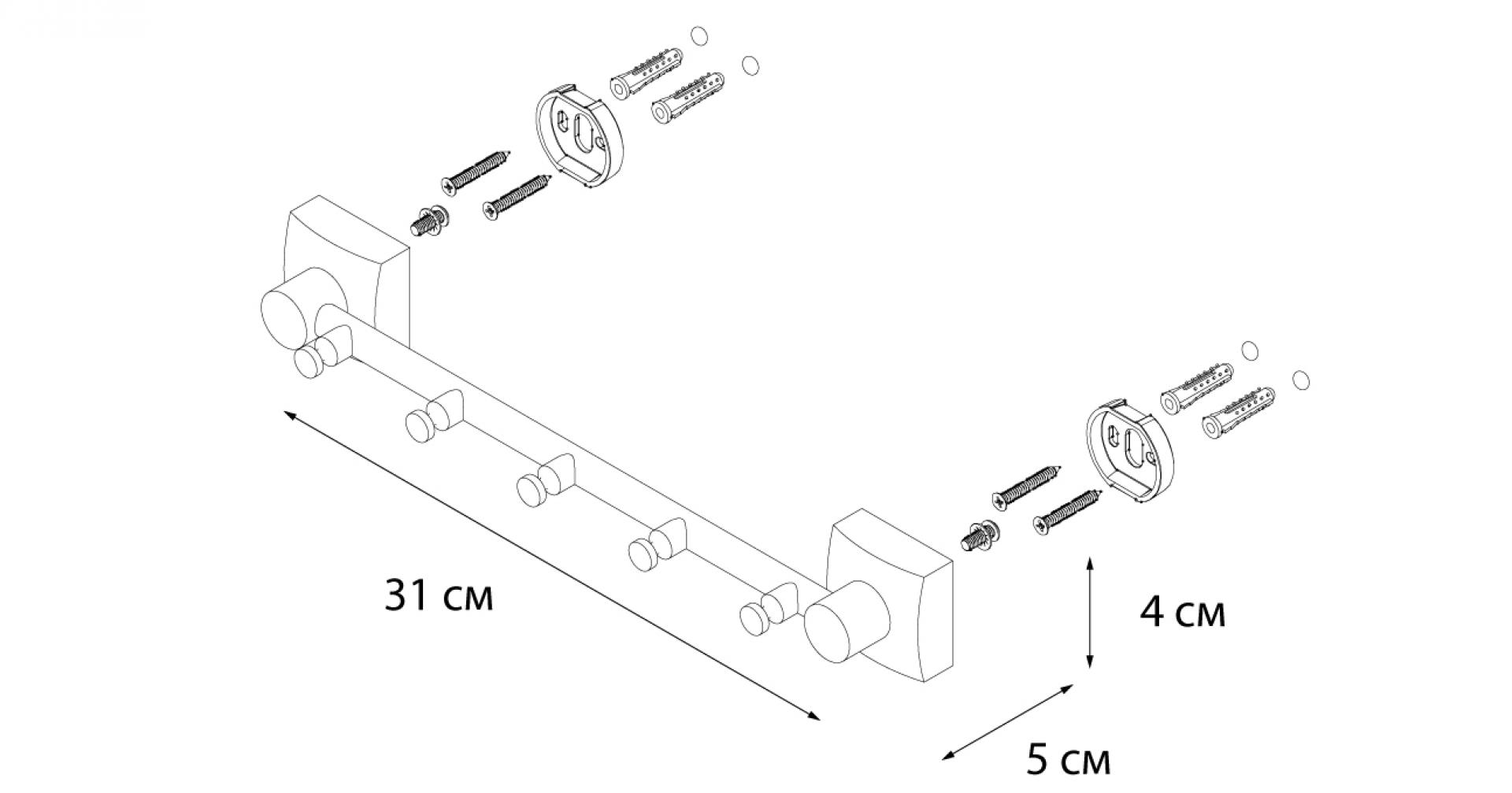 Планка FIXSEN Kvadro 5 крючков FX-61305-5