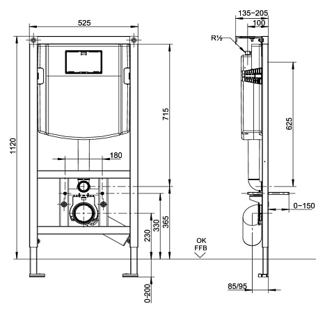 Комплект Чаша Villeroy & Boch Subway Plus 6600 10R1 + Крышка-сиденье + Инсталляция Villeroy & Boch 9224 6100 + Кнопка смыва матовый хром