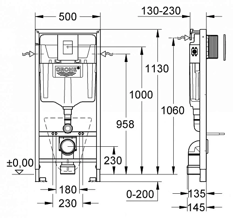 Инсталляция Grohe с унитазом Villeroy&Boch Omnia Architectura 5684 H101/38775001/98M9 C101, сиденье микролифт, комплект