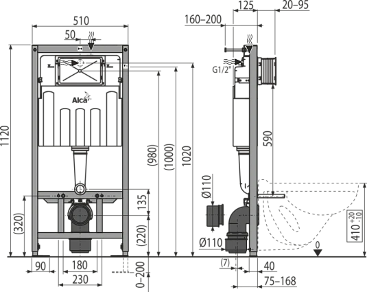 Инсталляция Alcaplast с безободковым унитазом Villeroy&Boch Architectura 5685H101 alpin, сиденье микролифт, комплект